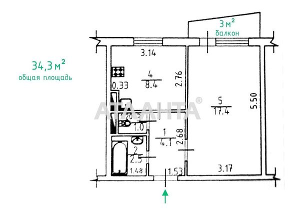1-room apartment apartment by the address st. Koroleva ak (area 34,3 m²) - Atlanta.ua - photo 2