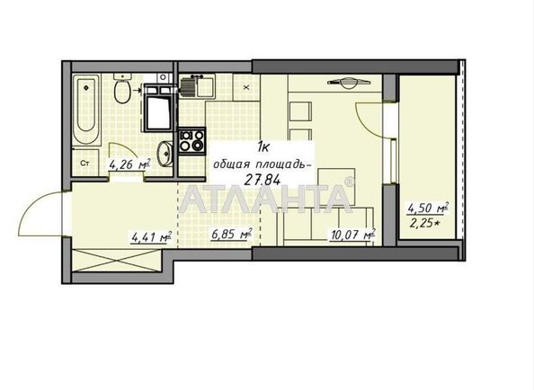 1-комнатная квартира по адресу Курортный пер. (площадь 27,8 м²) - Atlanta.ua - фото 2