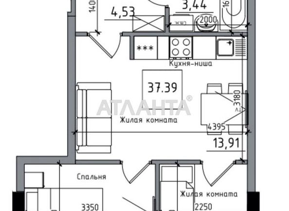 2-rooms apartment apartment by the address st. 7 km ovidiopolskoy dor (area 37,4 m²) - Atlanta.ua - photo 5