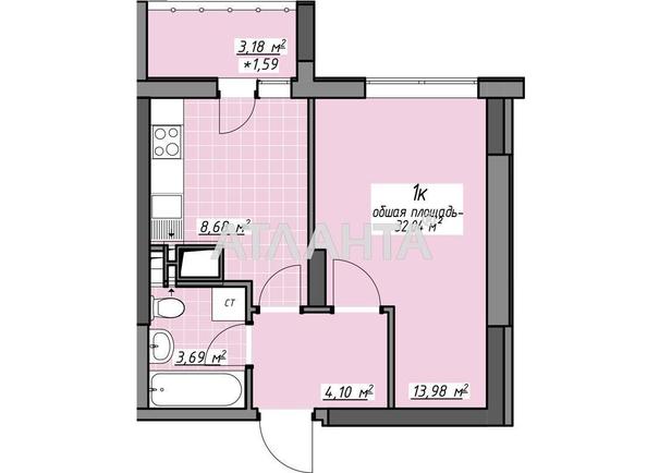 1-room apartment apartment by the address st. Glushko ak pr Dimitrova pr (area 32,0 m²) - Atlanta.ua