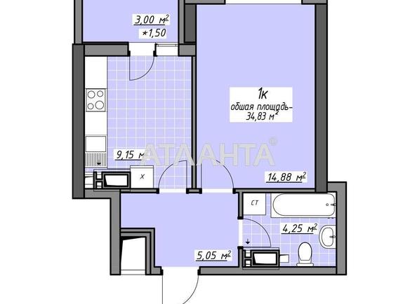 1-кімнатна квартира за адресою Глушко ак. Пр. (площа 34,8 м²) - Atlanta.ua