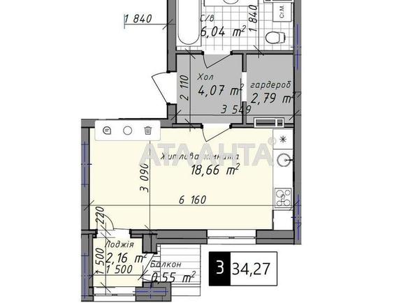 1-room apartment apartment by the address st. Promyshlennaya (area 34,3 m²) - Atlanta.ua - photo 2