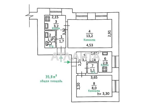 2-комнатная квартира по адресу ул. Одария (площадь 35,8 м²) - Atlanta.ua - фото 2