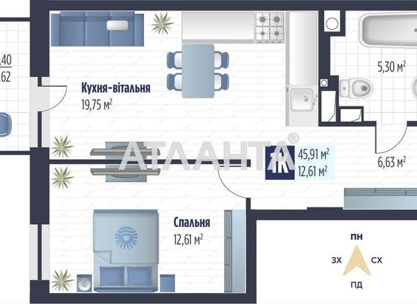 1-room apartment apartment by the address st. Stryyskaya (area 45,9 m²) - Atlanta.ua