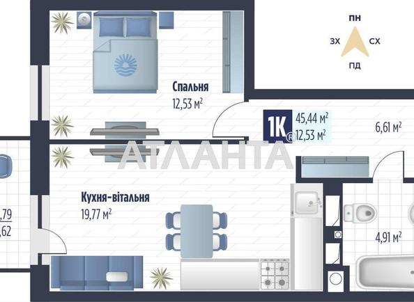 1-room apartment apartment by the address st. Stryyskaya (area 45,4 m²) - Atlanta.ua