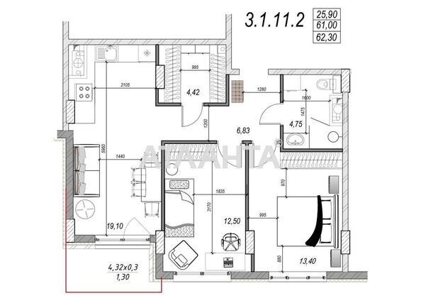 2-комнатная квартира по адресу Фонтанская дор. (площадь 62,3 м²) - Atlanta.ua - фото 2