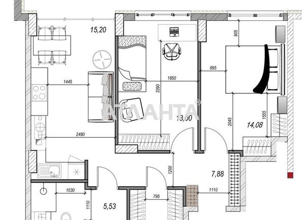 2-rooms apartment apartment by the address st. Fontanskaya dor Perekopskoy Divizii (area 58,8 m²) - Atlanta.ua