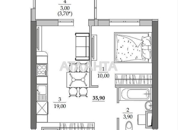 1-комнатная квартира по адресу ул. Массив №10 (площадь 35,9 м²) - Atlanta.ua