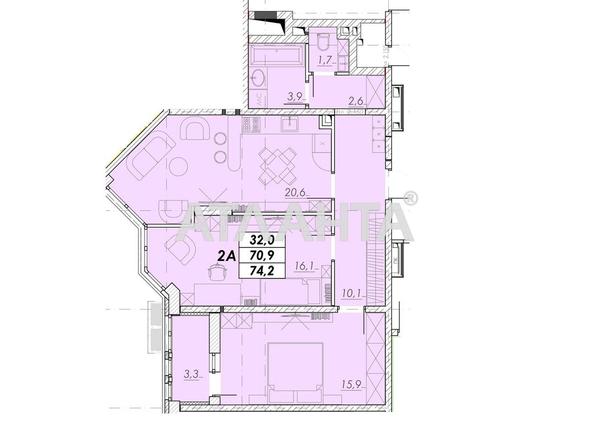 2-rooms apartment apartment by the address st. Prokhorovskaya Khvorostina (area 74,2 m²) - Atlanta.ua - photo 6