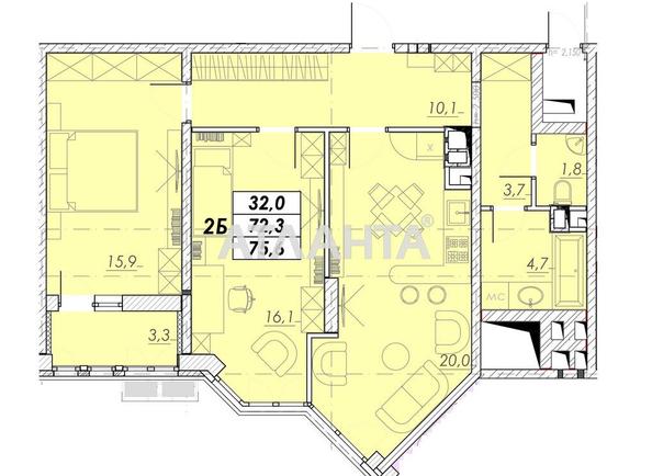 2-rooms apartment apartment by the address st. Prokhorovskaya Khvorostina (area 75,6 m²) - Atlanta.ua