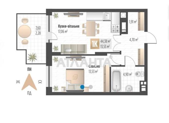 1-комнатная квартира по адресу ул. Орлика Пилипа (площадь 44,4 м²) - Atlanta.ua - фото 10