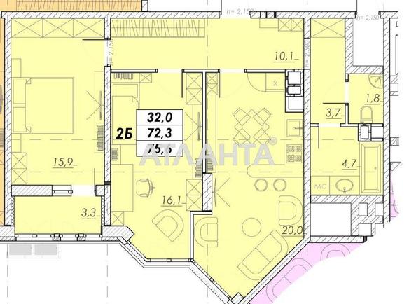 2-комнатная квартира по адресу ул. Прохоровская (площадь 75,6 м²) - Atlanta.ua