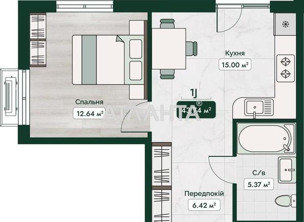 1-комнатная квартира по адресу ул. Паустовского (площадь 43,7 м²) - Atlanta.ua - imageAlt 2