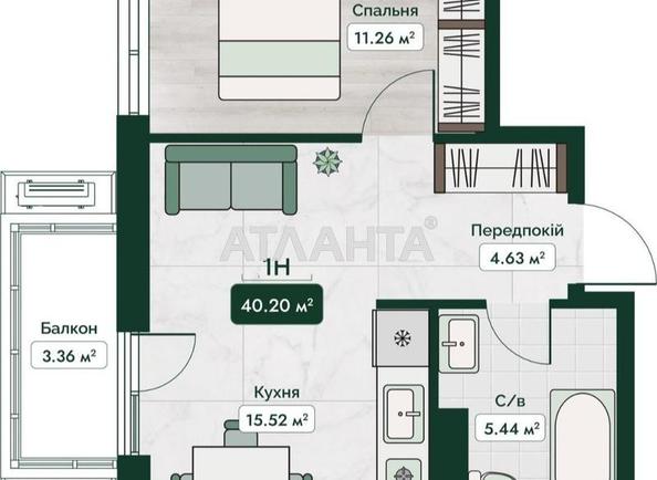 1-комнатная квартира по адресу ул. Паустовского (площадь 40,2 м²) 1-комнатная квартира по адресу ул. Паустовского (площадь 40,2 м²) - Atlanta.ua