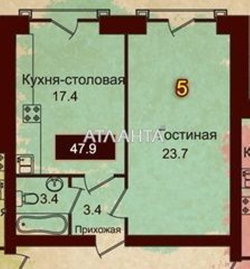 1-кімнатна квартира за адресою вул. Французький бульв. (площа 50,1 м²) - Atlanta.ua - фото 2