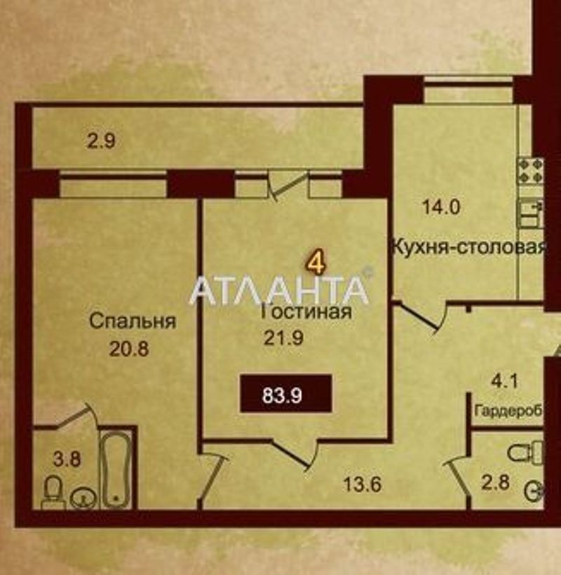 2-комнатная квартира по адресу Французский бул. (площадь 84,4 м²) - Atlanta.ua - фото 2