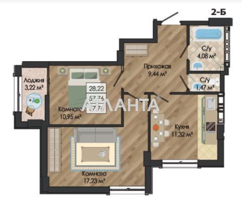 2-rooms apartment apartment by the address st. Nikolaevskaya (area 57,8 m²) - Atlanta.ua - photo 4