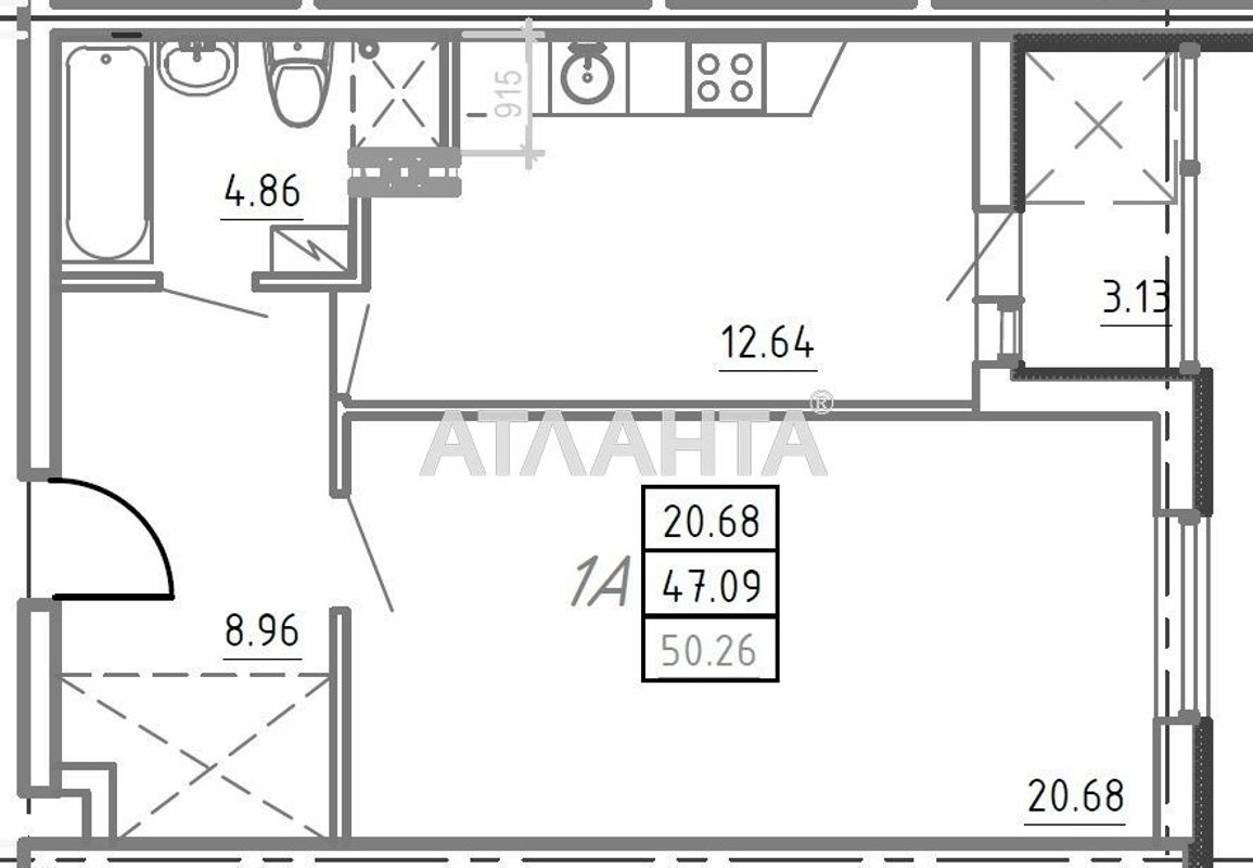 1-room apartment apartment by the address st. Srednefontanskaya (area 50,7 m²) - Atlanta.ua - photo 2