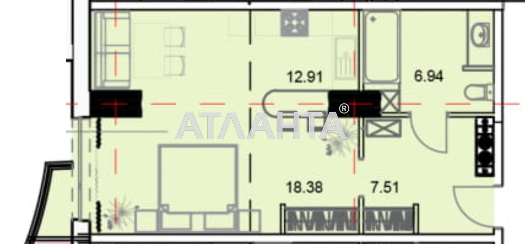 1-кімнатна квартира за адресою вул. Гагарінське плато (площа 46,2 м²) - Atlanta.ua - фото 5