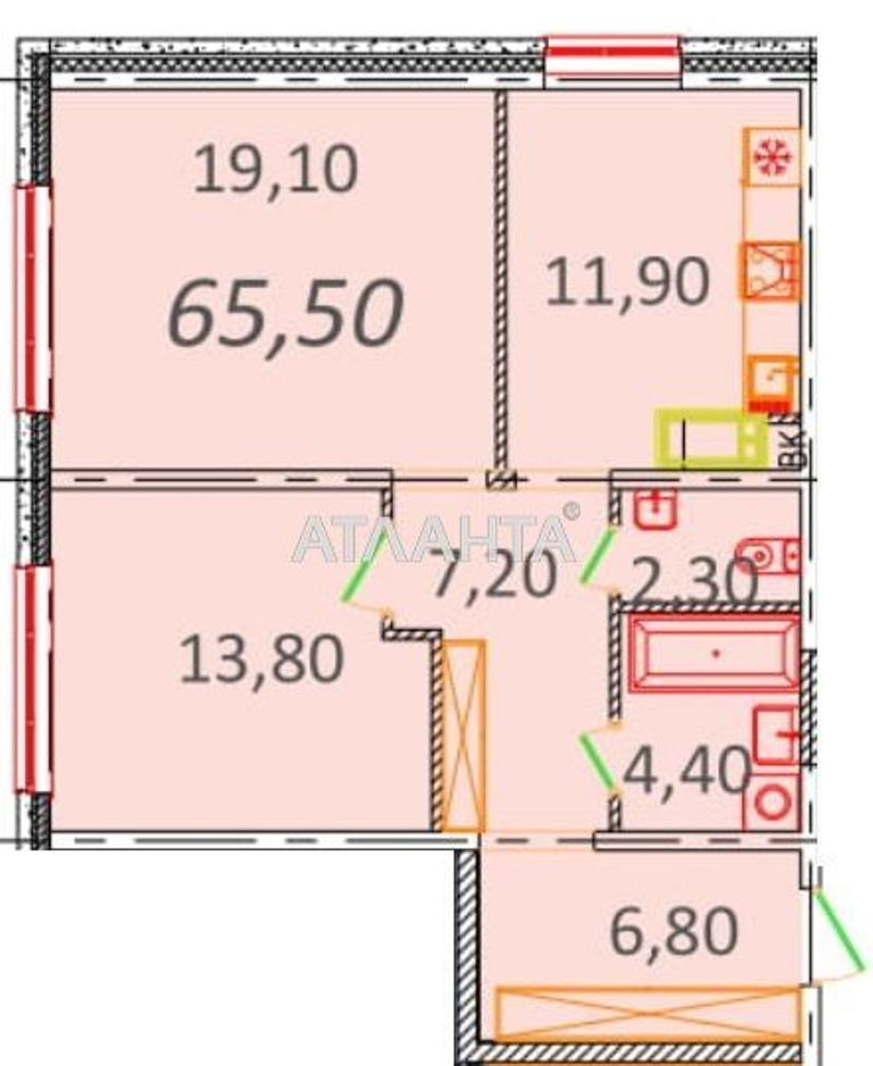 2-rooms apartment apartment by the address st. Pionerskaya Varlamova Akademicheskaya (area 64,8 m²) - Atlanta.ua - photo 4