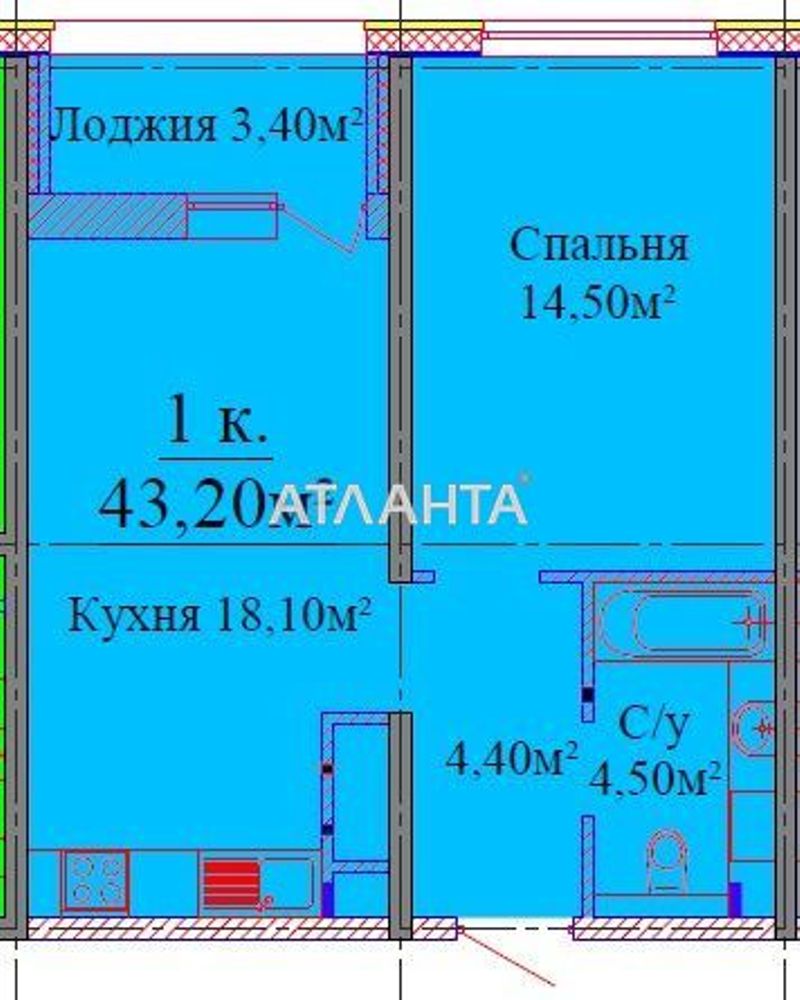 1-комнатная квартира по адресу ул. Жаботинского (площадь 43,2 м²) - Atlanta.ua - фото 2