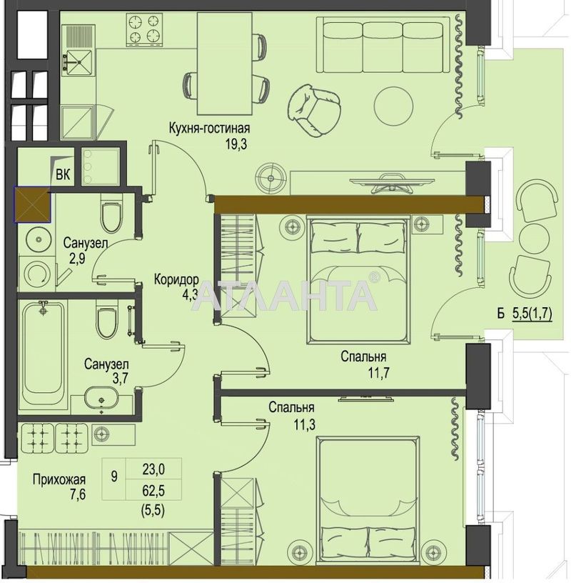 1-кімнатна квартира за адресою вул. Французький бульв. (площа 63,9 м²) - Atlanta.ua - фото 7