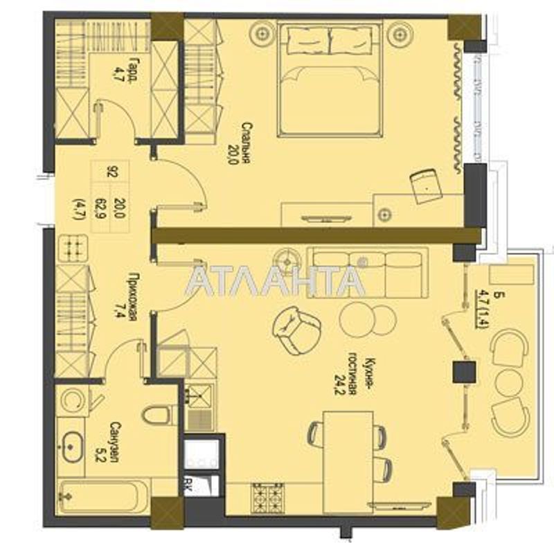 1-комнатная квартира по адресу Французский бул. (площадь 62,9 м²) - Atlanta.ua - фото 4