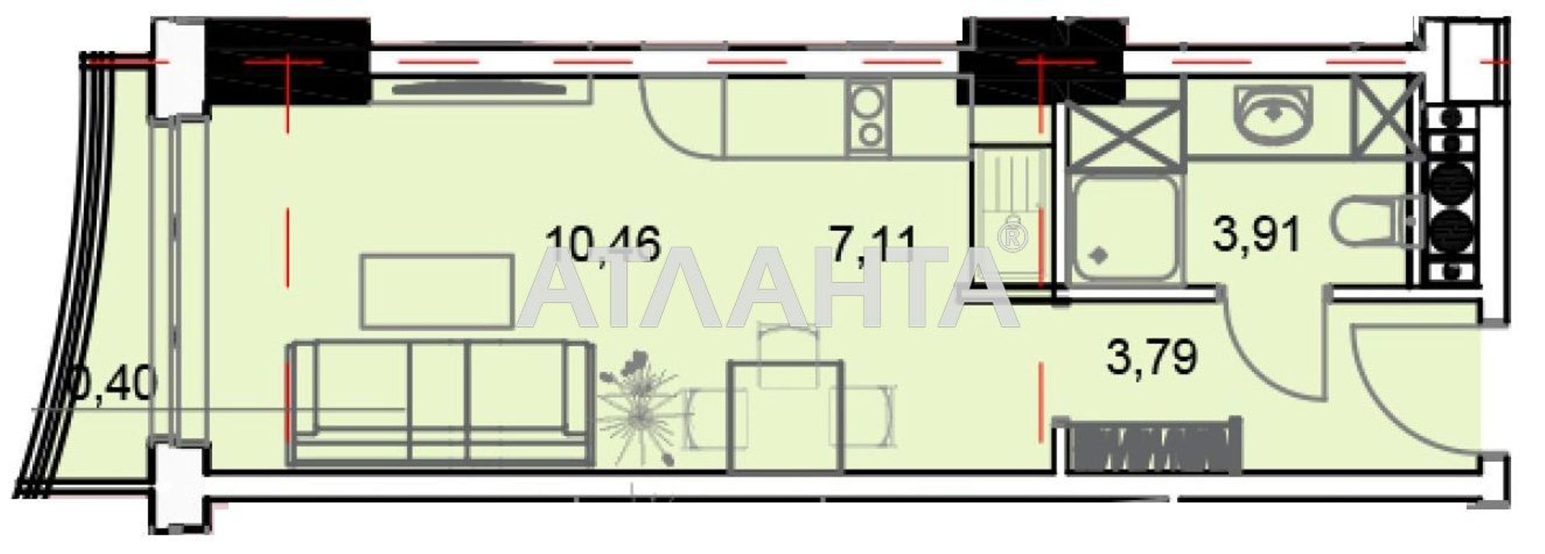 1-room apartment apartment by the address st. Gagarinskoe plato (area 40,3 m²) - Atlanta.ua - photo 5