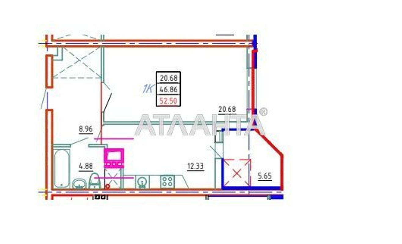 1-кімнатна квартира за адресою вул. Середньофонтанська (площа 53,1 м²) - Atlanta.ua - фото 6