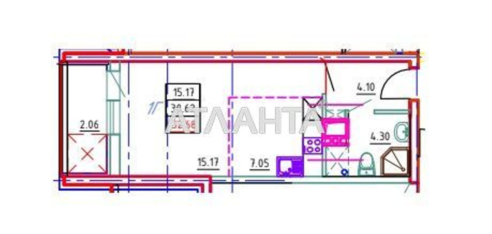 1-кімнатна квартира за адресою вул. Середньофонтанська (площа 31,8 м²) - Atlanta.ua - фото 2