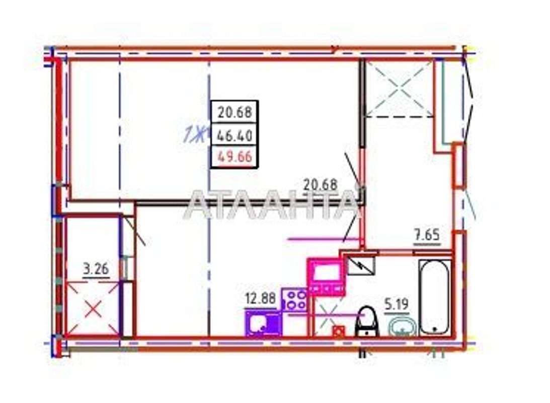 1-кімнатна квартира за адресою вул. Середньофонтанська (площа 49,6 м²) - Atlanta.ua - фото 2