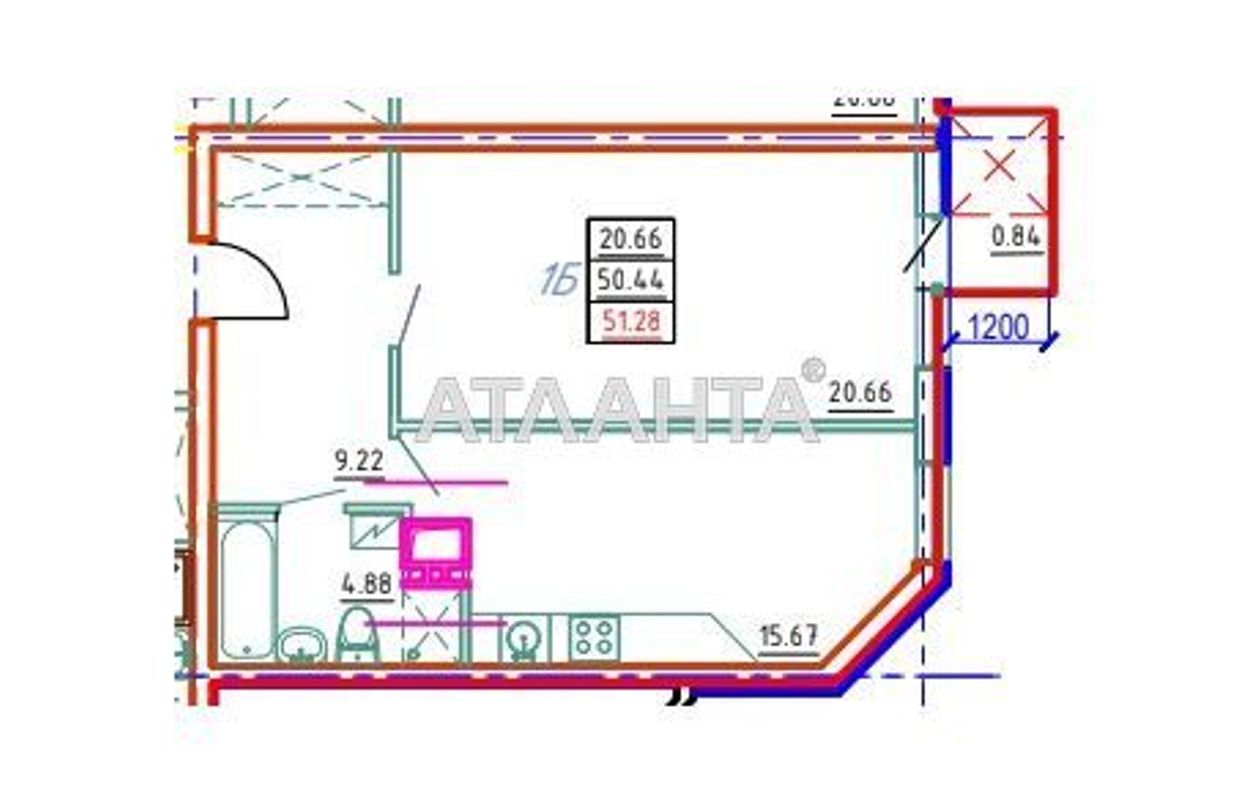 1-кімнатна квартира за адресою вул. Середньофонтанська (площа 51,2 м²) - Atlanta.ua - фото 2