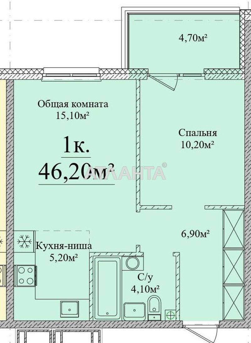 1-room apartment apartment by the address st. Varnenskaya (area 47 m²) - Atlanta.ua - photo 3