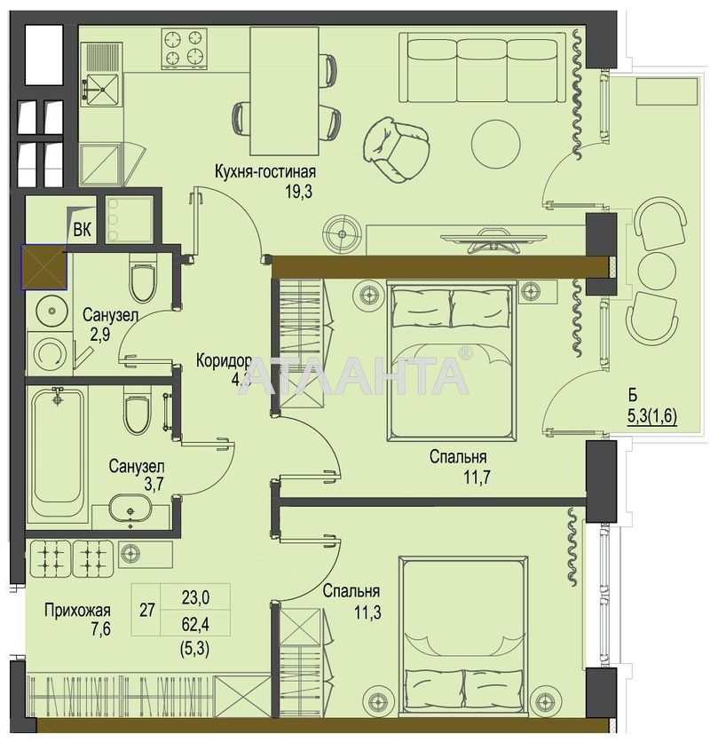 2-кімнатна квартира за адресою вул. Французький бульв. (площа 90 м²) - Atlanta.ua - фото 5