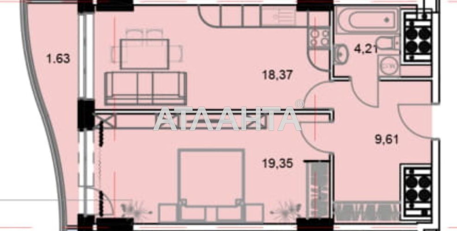 1-кімнатна квартира за адресою вул. Гагарінське плато (площа 54,1 м²) - Atlanta.ua - фото 3