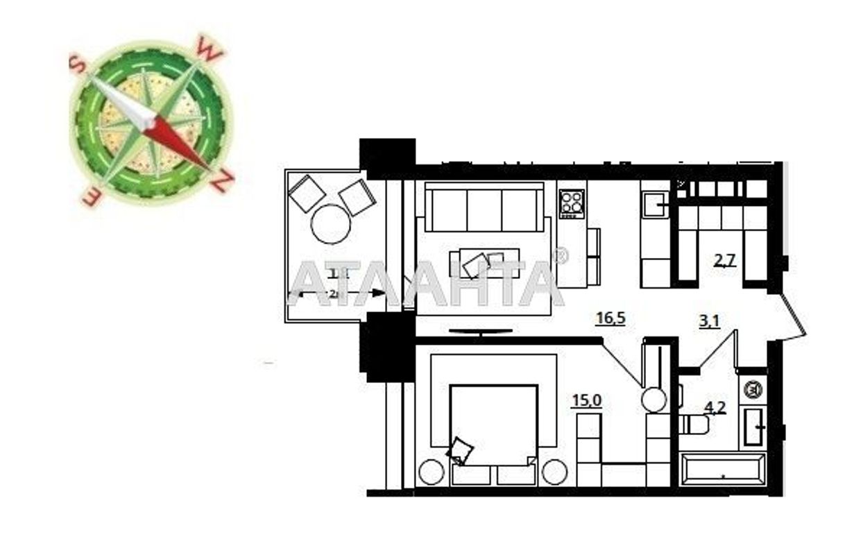 1-room apartment apartment by the address st. Frantsuzskiy bul Proletarskiy bul (area 44,3 m²) - Atlanta.ua - photo 8