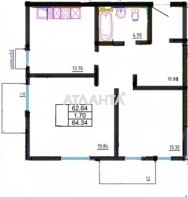 2-комнатная квартира по адресу Среднефонтанский пер. (площадь 65 м²) - Atlanta.ua - фото 8
