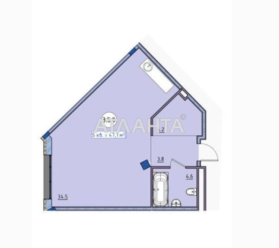 1-комнатная квартира по адресу ул. Приморская (площадь 38,7 м²) - Atlanta.ua - фото 2