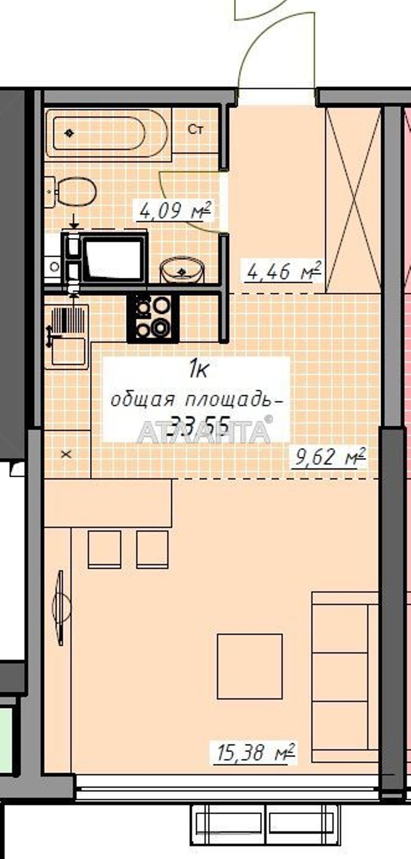 1-кімнатна квартира за адресою Курортний пров. (площа 32 м²) - Atlanta.ua - фото 5