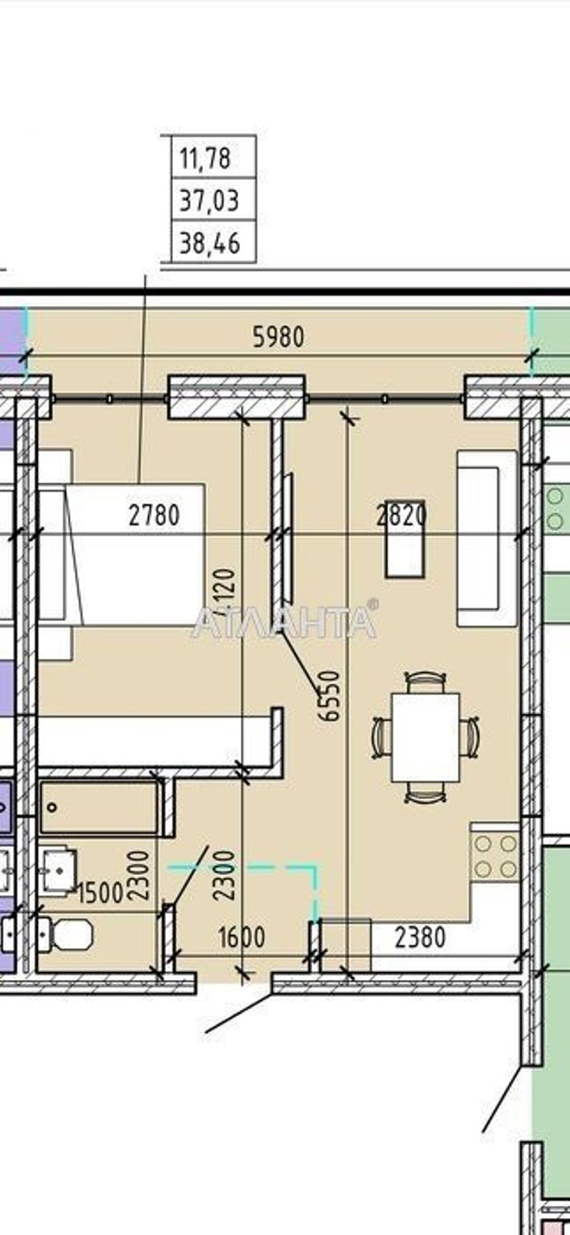 1-room apartment apartment by the address st. Fontanskaya dor Perekopskoy Divizii (area 38,4 m²) - Atlanta.ua - photo 2