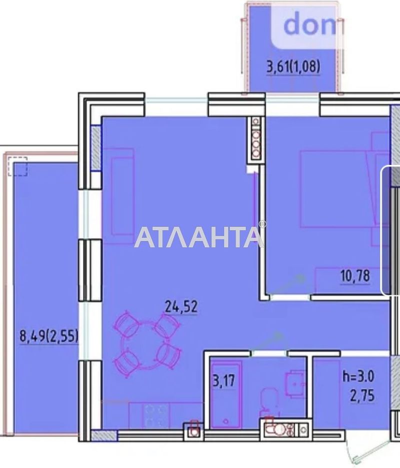 1-комнатная квартира по адресу Фонтанская дор. (площадь 44,8 м²) - Atlanta.ua - фото 2