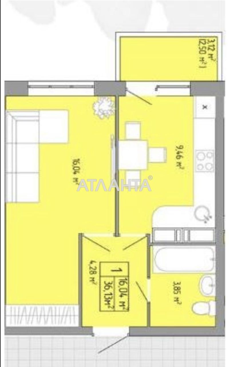 1-room apartment apartment by the address st. Pishonovskaya (area 36,9 m²) - Atlanta.ua - photo 2