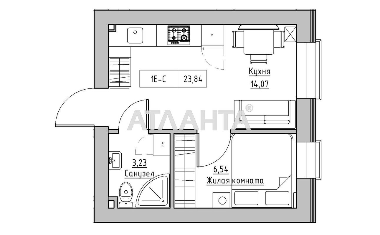 1-room apartment apartment by the address st. 7 km ovidiopolskoy dor (area 23,8 m²) - Atlanta.ua - photo 2