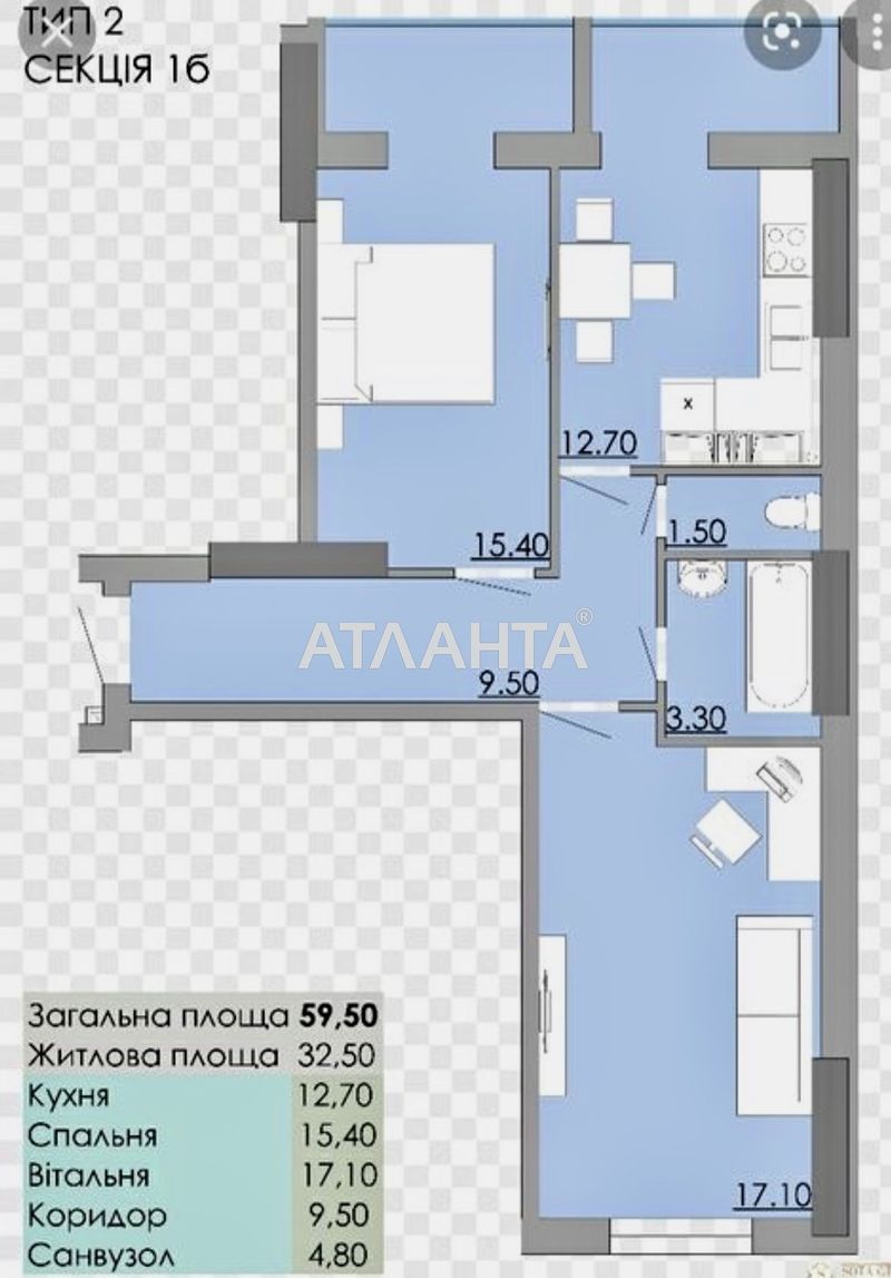 2-rooms apartment apartment by the address st. Bugaevskaya Instrumentalnaya (area 59,5 m²) - Atlanta.ua - photo 6