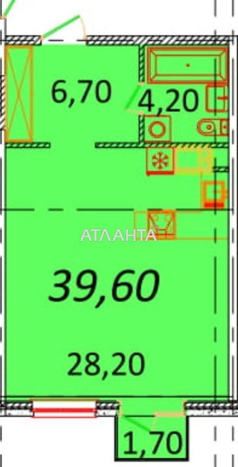 1-room apartment apartment by the address st. Akademicheskiy per (area 39,6 m²) - Atlanta.ua - photo 3