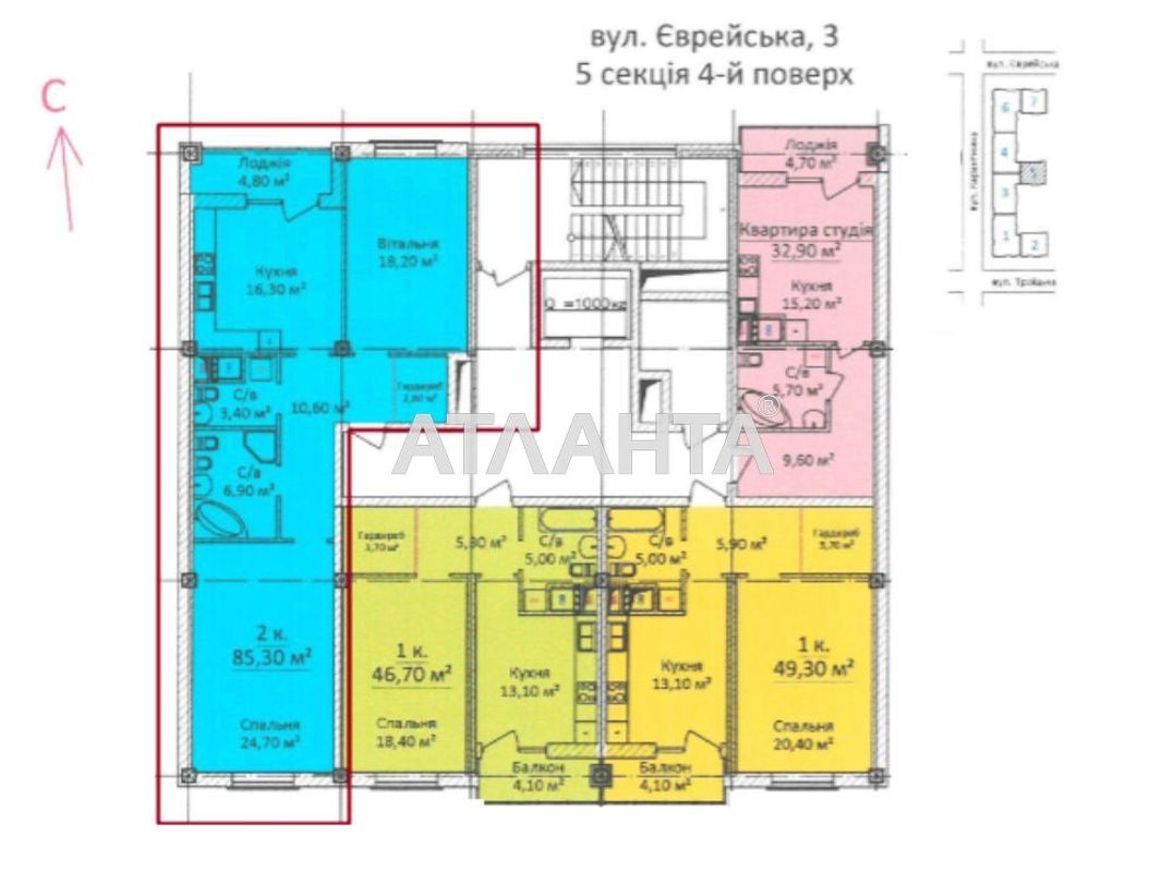 2-комнатная квартира по адресу ул. Еврейская (площадь 85,3 м²) - Atlanta.ua - фото 7