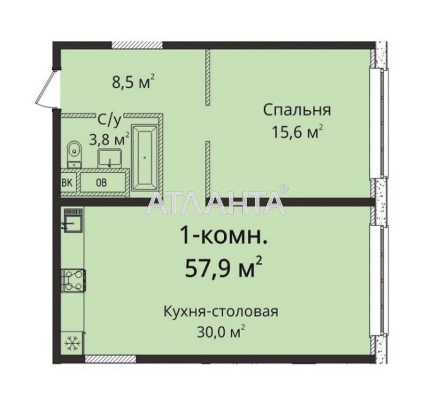 1-кімнатна квартира за адресою вул. Гагарінське плато (площа 57,9 м²) - Atlanta.ua - фото 5