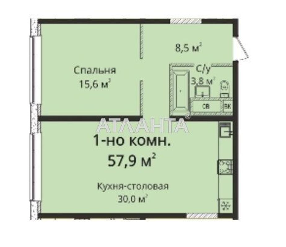 1-room apartment apartment by the address st. Gagarinskoe plato (area 57,9 m²) - Atlanta.ua - photo 2