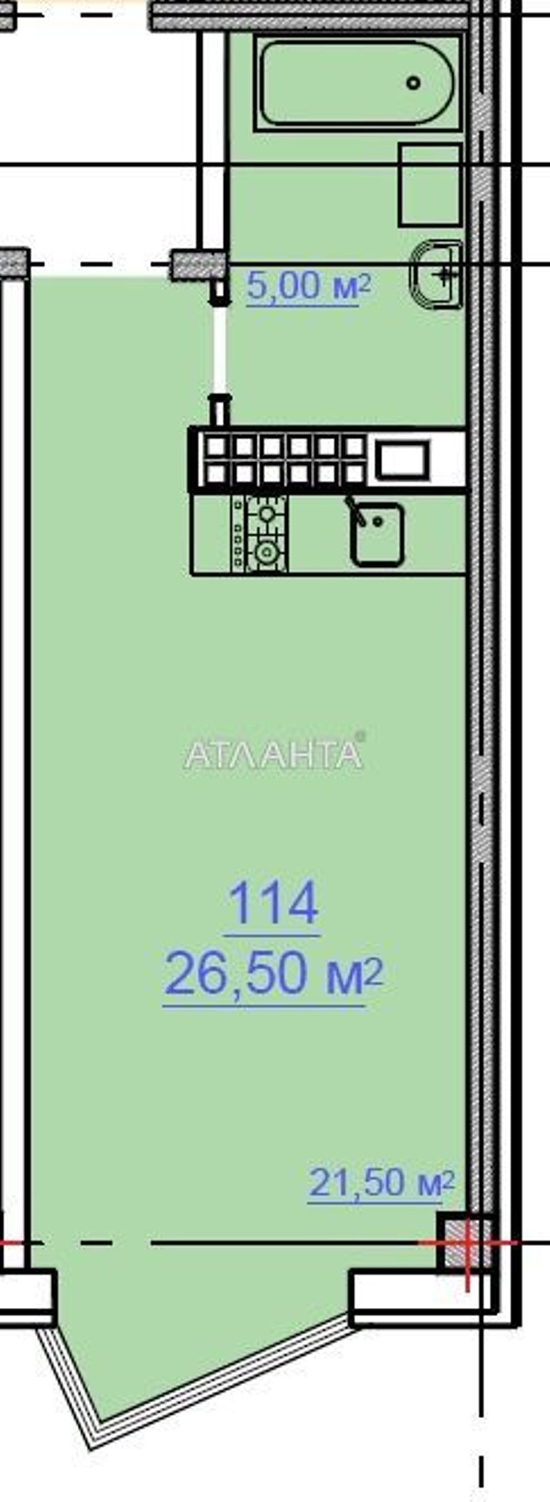 1-кімнатна квартира за адресою вул. Чорноморського Козацтва (площа 25,1 м²) - Atlanta.ua - фото 5