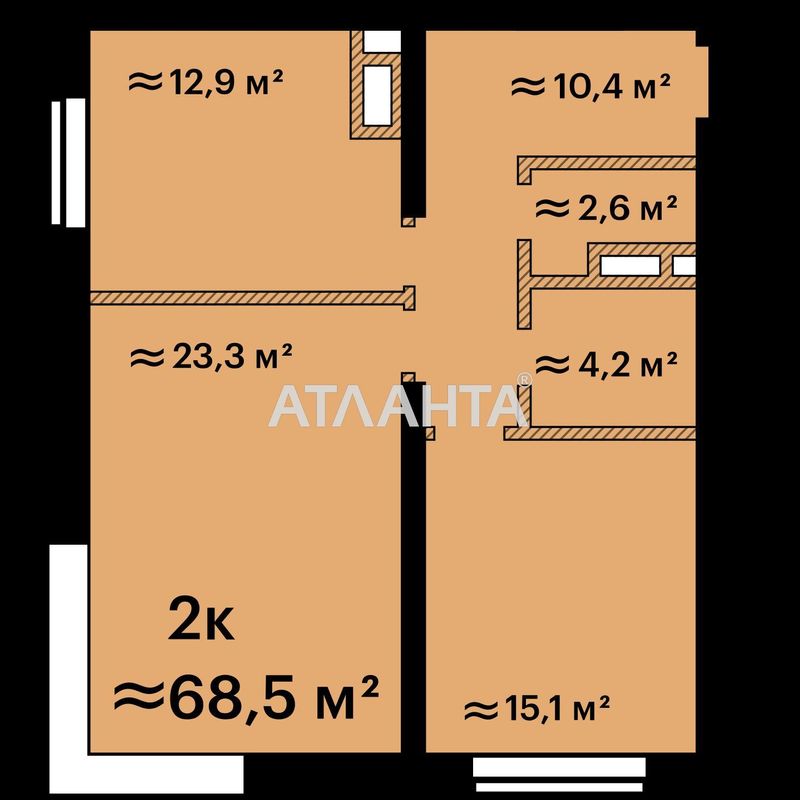2-кімнатна квартира за адресою вул. Гагарінське плато (площа 68 м²) - Atlanta.ua - фото 2